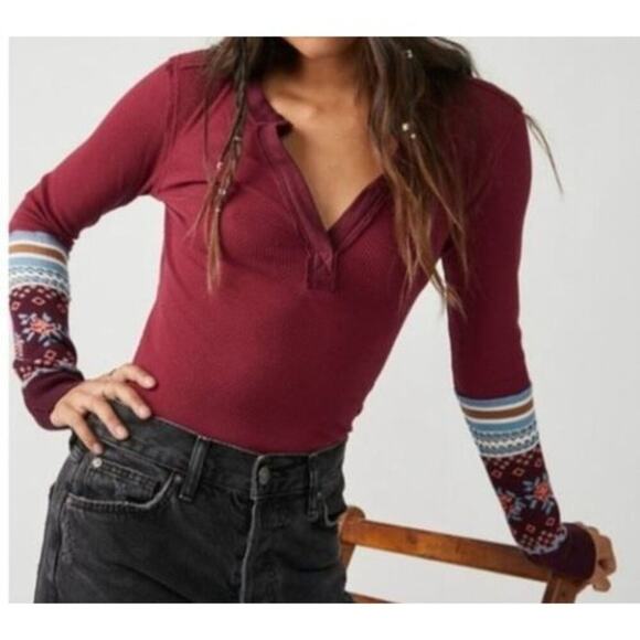 We the Free People Mikah Layering Cuff Top NWT Wine XS - Picture 1 of 13